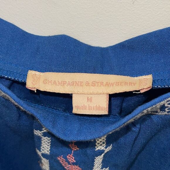 Cupcake and Cashmere Boho Embroidered Cotton Linen Mini Dress Blue Medium - Picture 8 of 11